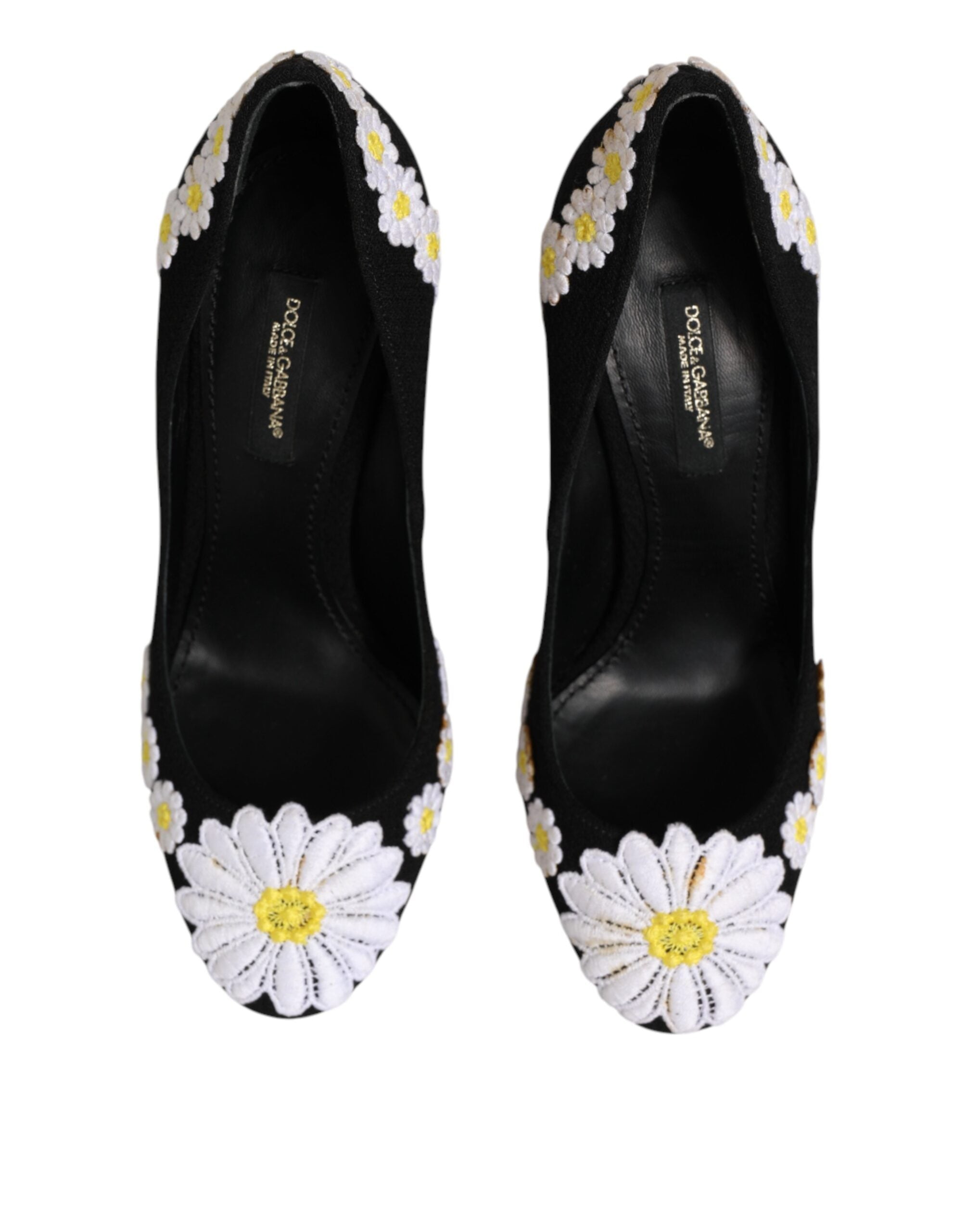 Dolce & Gabbana Black Wool Suede Daisy Heels Pump Shoes