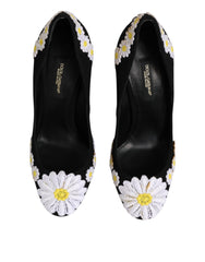 Dolce & Gabbana Black Wool Suede Daisy Heels Pump Shoes