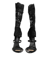 Dolce & Gabbana Black Floral Lace Heels SANDALS Shoes