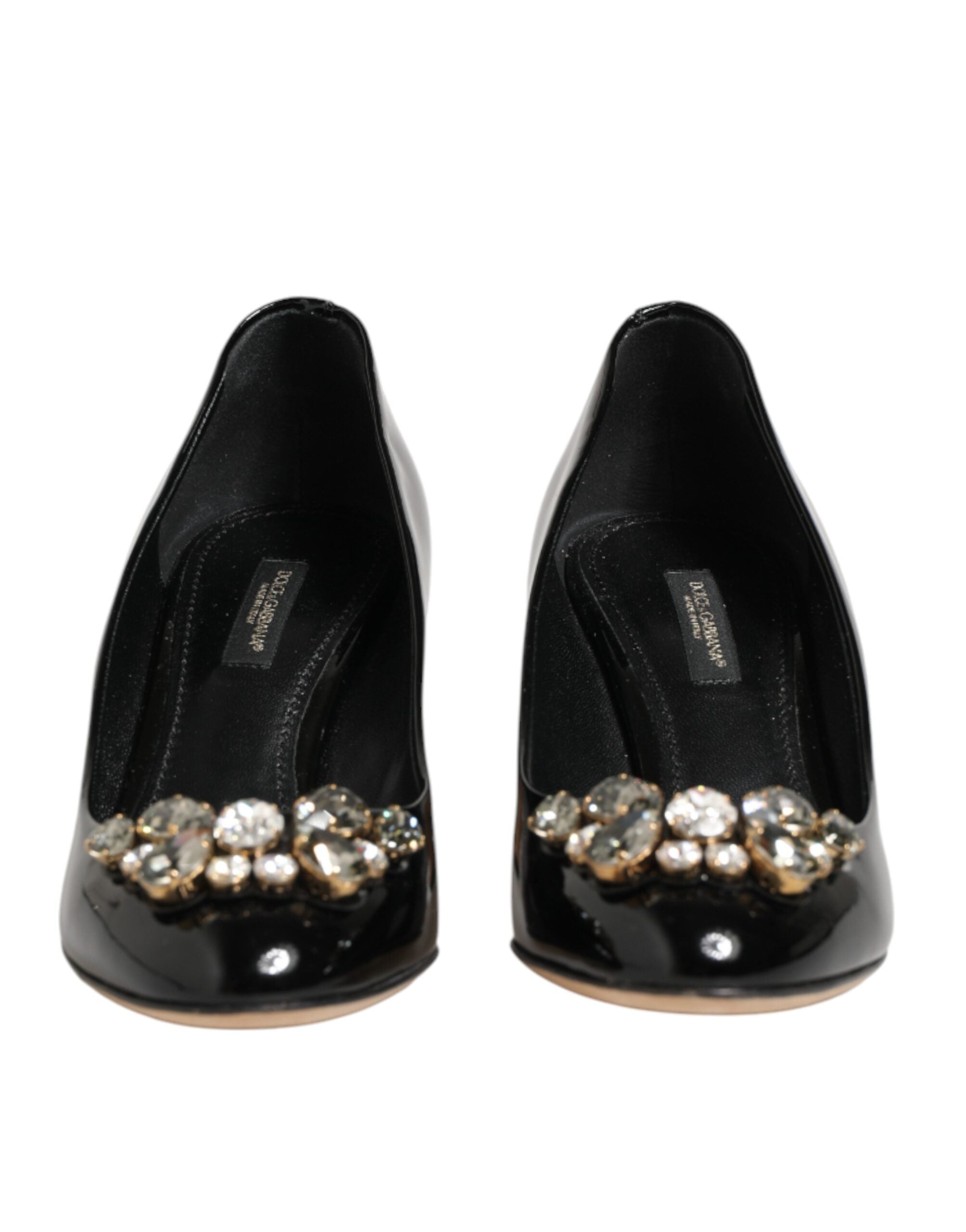 Dolce & Gabbana Black Leather Crystals Heels Pumps Shoes