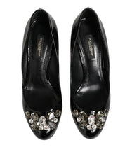 Dolce & Gabbana Black Leather Crystals Heels Pumps Shoes