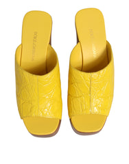 Dolce & Gabbana Yellow Leather Wood Mule Wedge Slides Shoes