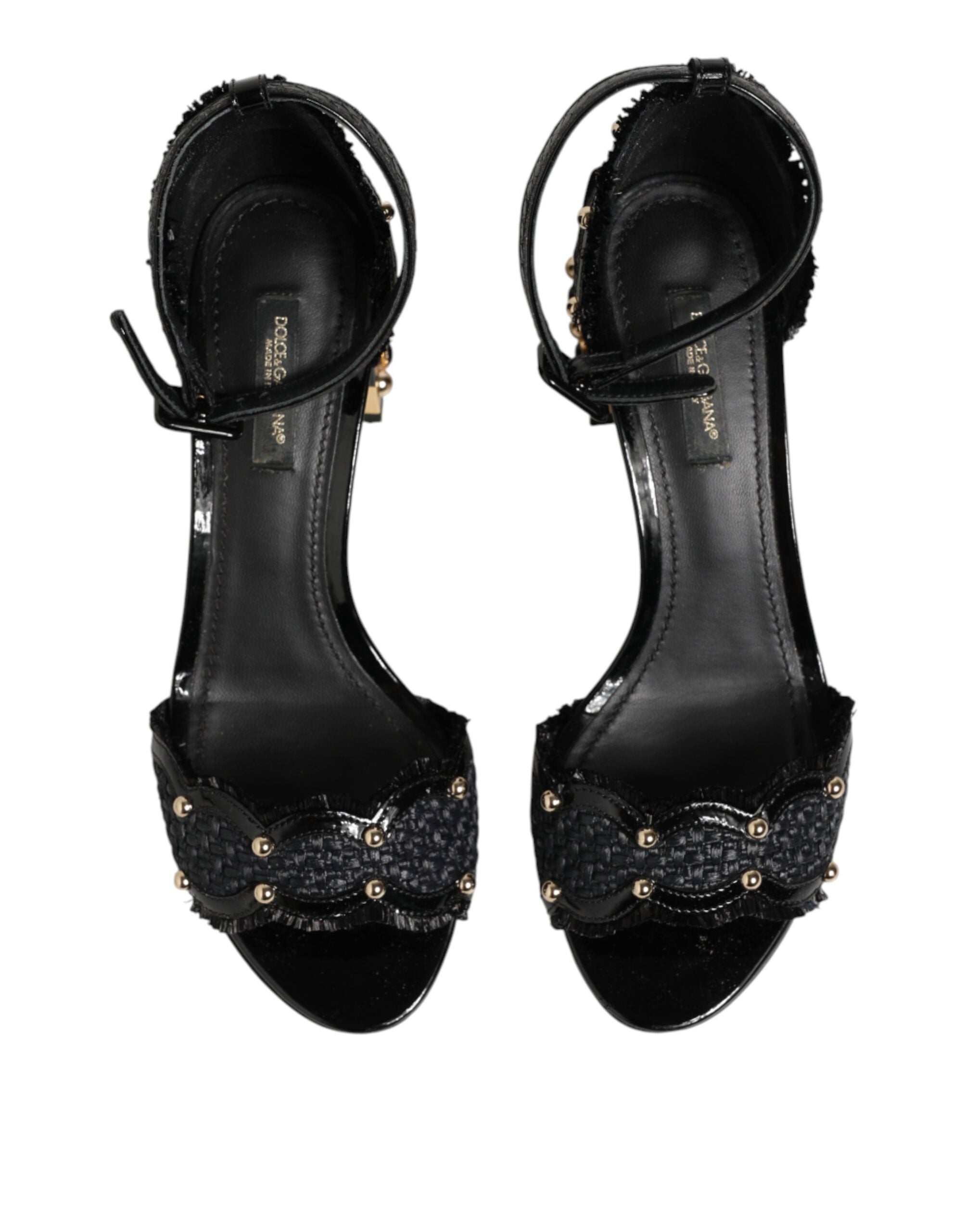 Dolce & Gabbana Black Studded Ankle Strap Sandals Shoes
