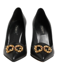 Dolce & Gabbana Black Leather DG Amore Heels Pumps Shoes
