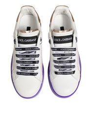 Dolce & Gabbana White Purple Leather Low Top Sneaker Shoes