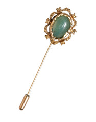 Dolce & Gabbana Gold Tone Green Stone Antique Men Accessory Brooch Pin