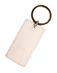 Dolce & Gabbana White Calf Leather D&G Logo Metal Ring Keychain Keyring
