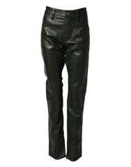 Dsquared² Black Full Grain Leather Mid Waist Trouser Pants