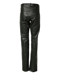 Dsquared² Black Full Grain Leather Mid Waist Trouser Pants