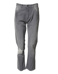 CYCLE Gray Tattered Mid Waist Men Straight Denim Trouser Jeans