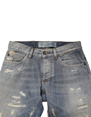 Dolce & Gabbana Blue Tattered Men Skinny Denim Trouser Jeans