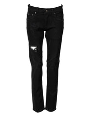Dolce & Gabbana Black Tattered Cotton Men Skinny Denim Jeans