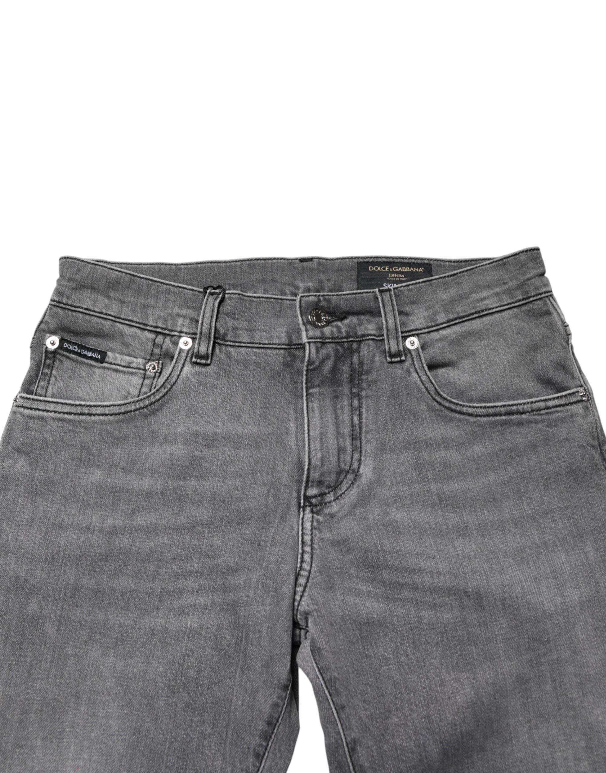 Dolce & Gabbana Gray Cotton Mid Waist Skinny Denim Jeans