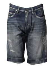 Dolce & Gabbana Blue Cotton Distressed Denim Bermuda Shorts