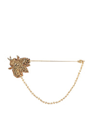 Dolce & Gabbana Gold Tone Brass Bee Embellished Chain Lapel Pin Brooch