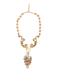 Dolce & Gabbana Gold Ceramic Crystal Cherub Baroque Pendant Necklace