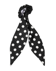 Dolce & Gabbana Black Cotton Polka Dot Scarf Tie Accessory Hair Scrunchie