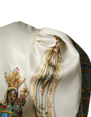 Dolce & Gabbana Beige Madonne Print Silk Short Sleeve Dress