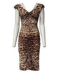 Dolce & Gabbana Brown Leopard Sleeveless Sheath Midi Dress