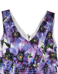 Dolce & Gabbana Purple Anemone Print Pleated Midi Dress