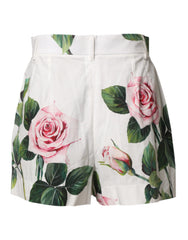 Dolce & Gabbana White Floral Print High Waist Hotpants Short