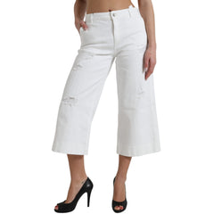 Dolce & Gabbana Wide Leg White Cotton Cropped Denim Jeans