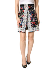 Dolce & Gabbana Black Floral Lace Cotton HighWaist Mini Skirt