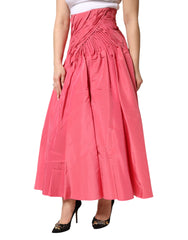 Dolce & Gabbana Pink Silk Pleated High Waist Midi Skirt