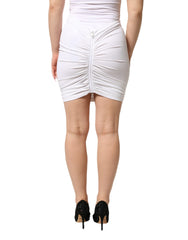 Dolce & Gabbana White Viscose Pencil Cut High Waist Mini Skirt