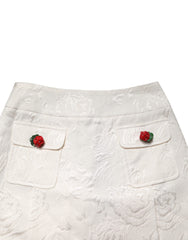 Dolce & Gabbana White Floral Brocade High Waist Mini Skirt
