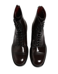 Dolce & Gabbana Black Leather Lace Up Mid Calf Boots Shoes
