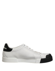 Dolce & Gabbana Black White Leather Low Top Sneakers Shoes