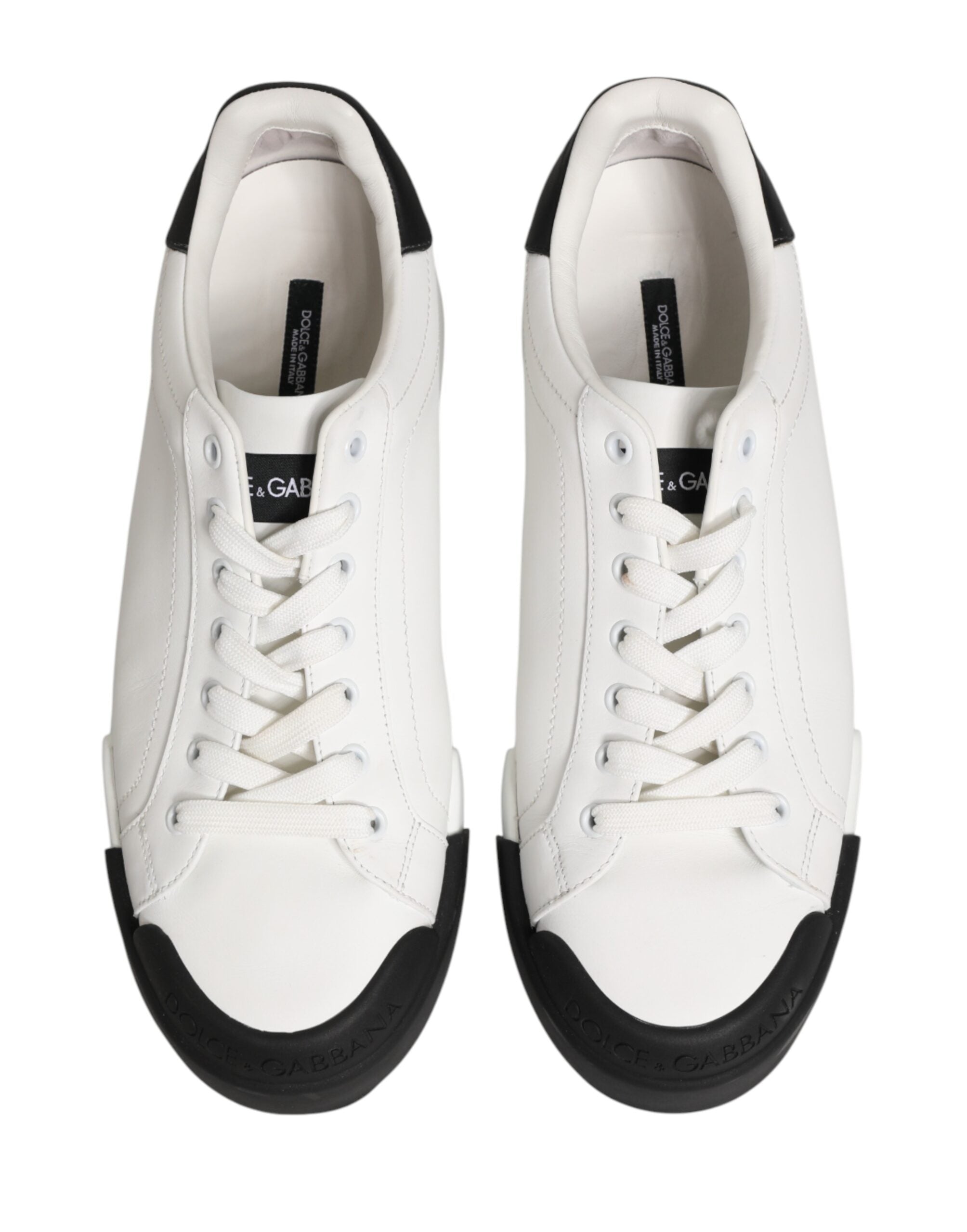 Dolce & Gabbana Black White Leather Low Top Sneakers Shoes
