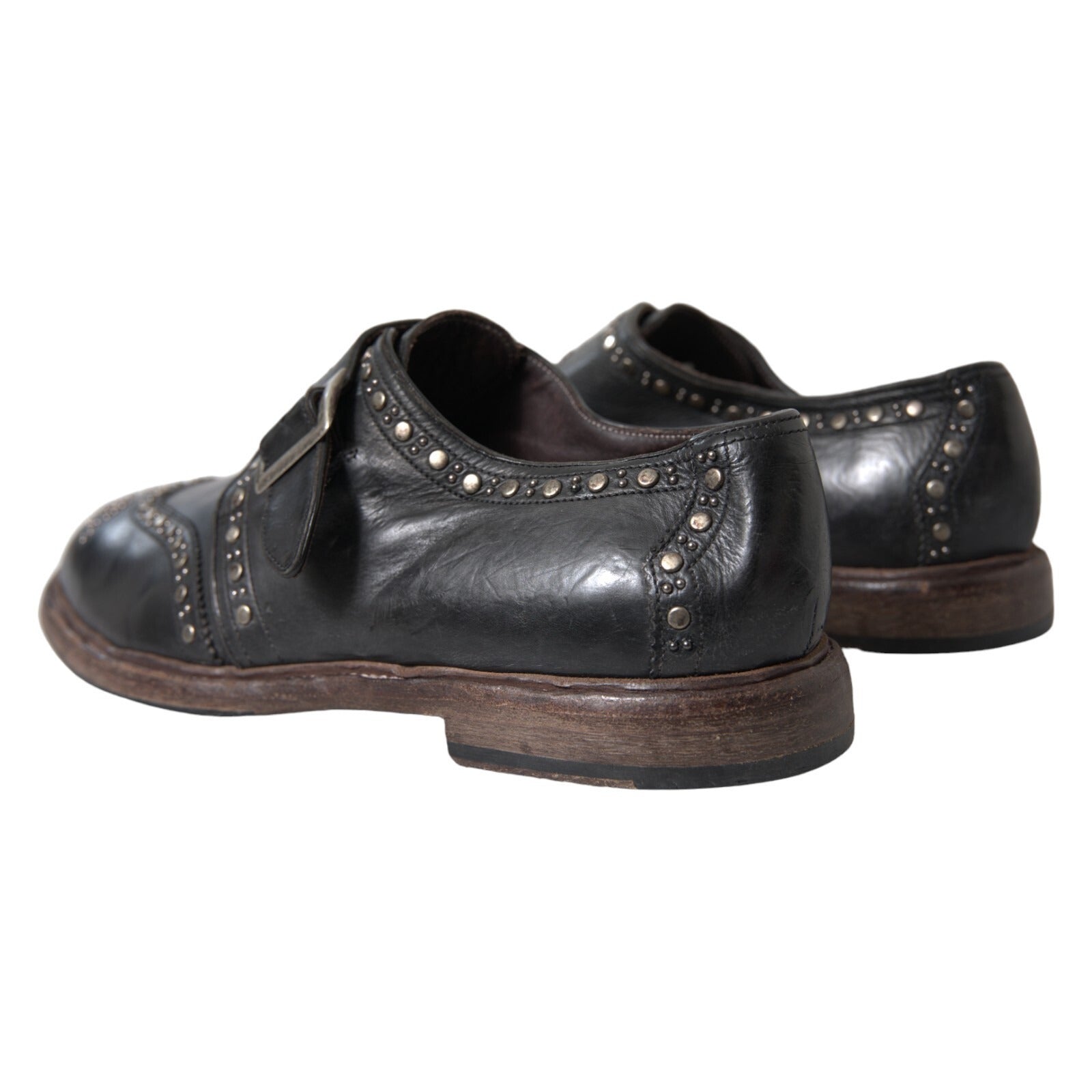 Dolce & Gabbana Black Leather Monk Strap Studded Dress Shoes