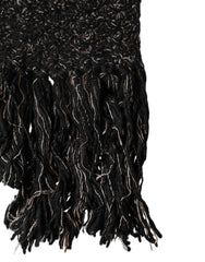 Dolce & Gabbana Black Wool Fringes Neck Wrap Foulard Scarf