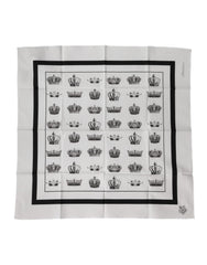 Dolce & Gabbana White Crown Cotton Square Foulard Scarf