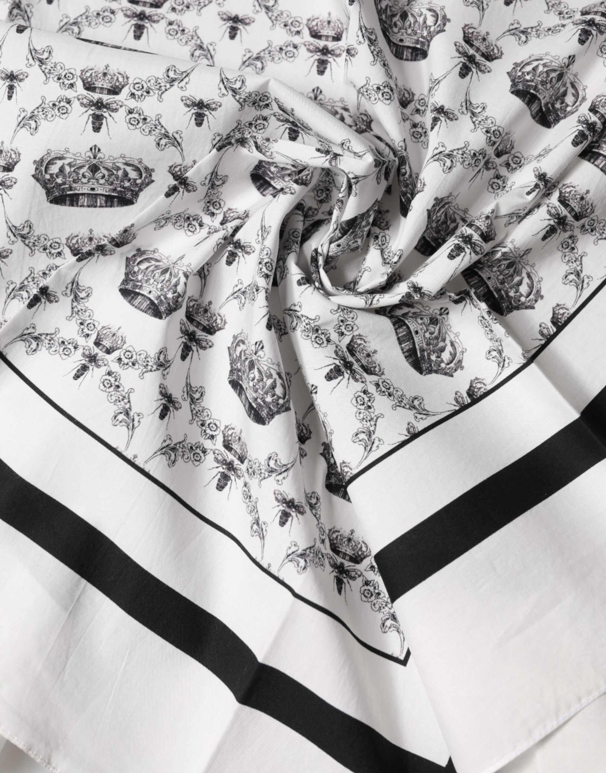 Dolce & Gabbana White Crown Cotton Men Square Foulard Scarf